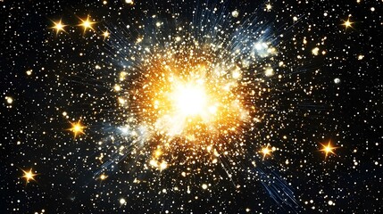 Wall Mural - Cosmic explosion, bright stars, golden light, abstract space background. Perfect for design projects.