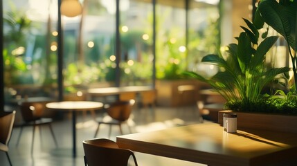 Aufkleber - A cozy café interior with plants and natural light creating a serene atmosphere.