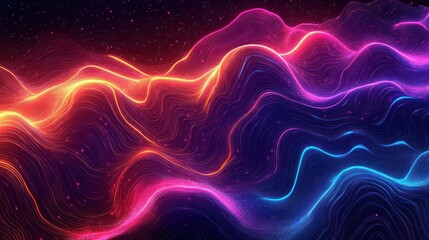 Wall Mural - Vibrant and surreal image of a cosmic phenomenon that might resemble an aurora or nebula with intricate patterns and sound waves.
