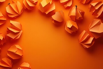 Poster - A vibrant arrangement of orange paper pumpkins on a matching background, ideal for autumn themes.