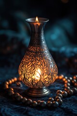 Aufkleber - A beautifully designed lantern casting warm light, surrounded by decorative beads.