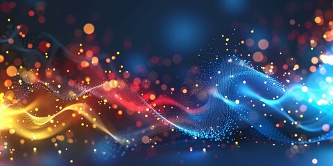 An abstract tech background with gold and blue luminous connection dots.