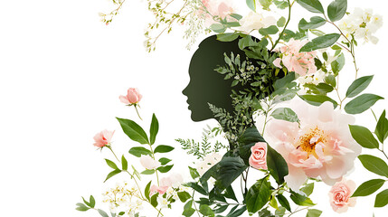 Wall Mural - graceful silhouette of woman surrounded by blooming flowers and greenery, evoking sense of tranquility and beauty