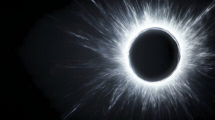 Wall Mural - a bright white light emanates from the center of a black background, surrounded by a glowing halo an