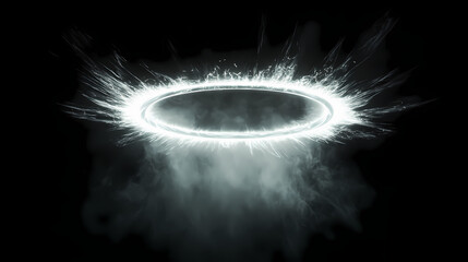 Wall Mural - a bright white light emanates from the center of a black background, surrounded by a glowing halo an