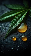 Sticker - Close-up of cannabis leaf with oil droplets