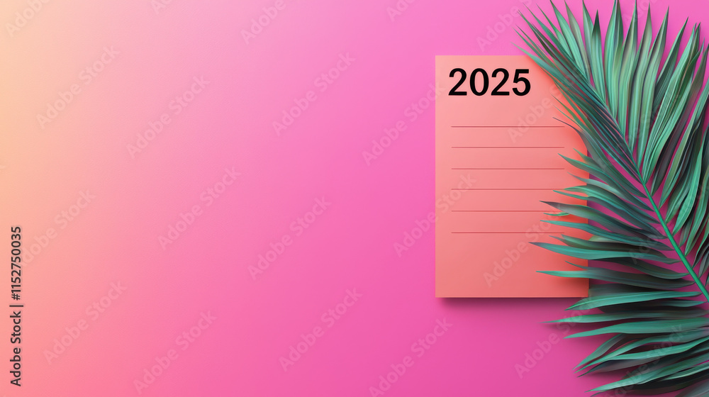 Todo list 2025 concept. vibrant to do list for 2025 with tropical leaf