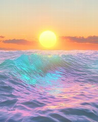 Poster - Vibrant sunset over shimmering ocean waves