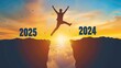 © zhia studio - Silhouette of a man jumping from 2024 to 2025 over a sunset.