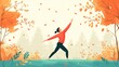 © ToMiiStock - Tranquil Wellness: Man Stretching Outdoors in Nature Surrounding with Trees and Natural Light - 2D Flat Illustration