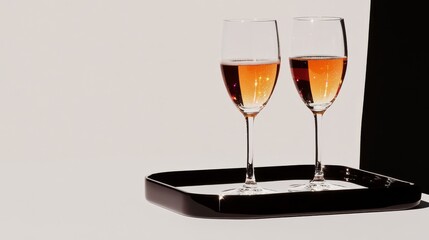 close up of two decorative fancy coupe champagne glasses with copy space.