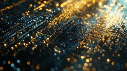Wall Mural - abstract digital circuit board with glowing lines and nodes.