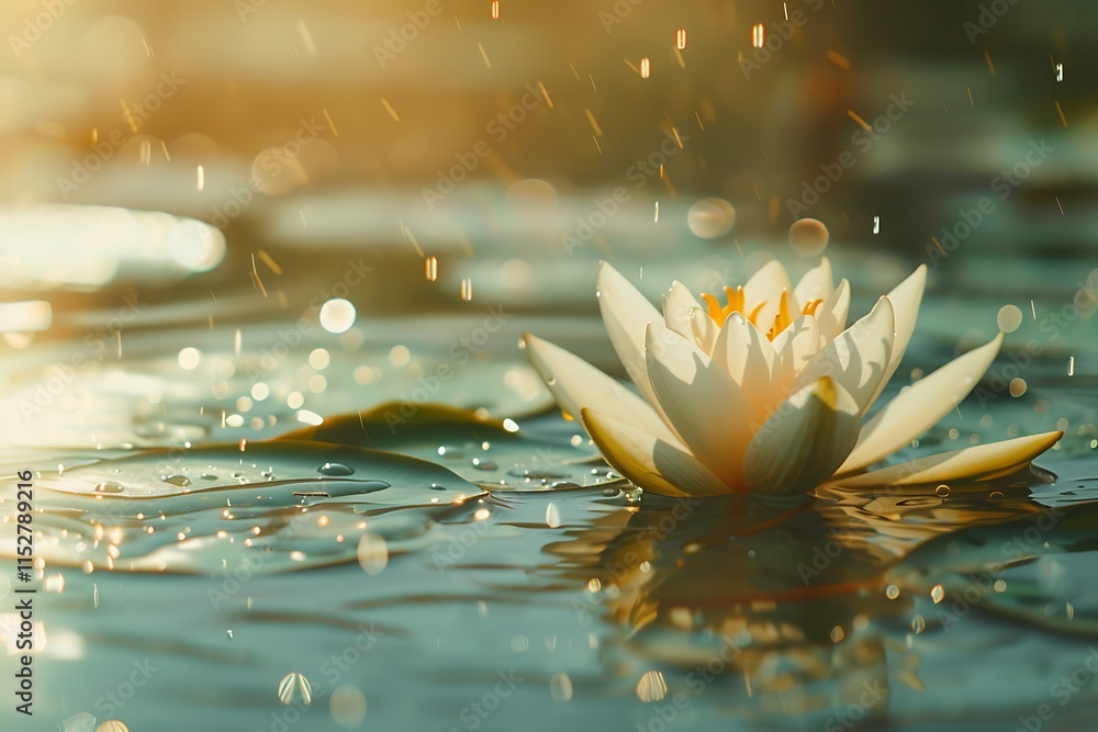 Beautiful white lotus flower floating on the water in swimming pool ...