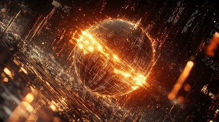 Wall Mural - futuristic orange digital sphere global network technology background