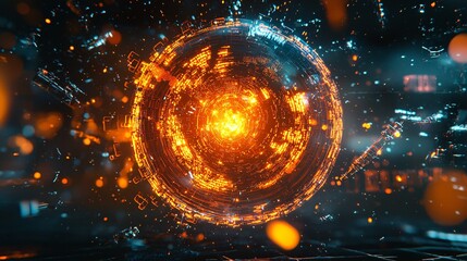 Wall Mural - futuristic orange energy sphere abstract technology background digital art
