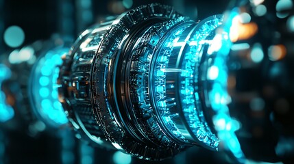 Wall Mural - futuristic technology abstract blue engine turbine closeup