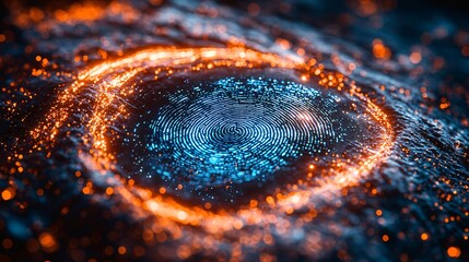 Wall Mural - glowing fingerprint biometric security data abstract background