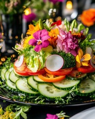 Canvas Print - Vibrant edible flower salad. AI.