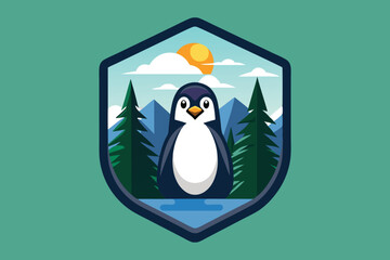 Penguin Illustration of Nature Mountain Forest D.eps