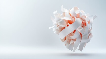 Canvas Print - decision fatigue stress + balance Concept. Abstract floating sphere composed of white and orange ribbon-like material against a light background.