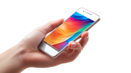 Wall Mural - hands holding mobile phone screen mockup, using smartphone touchscreen, cellphone, set isolated on w