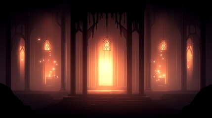 Wall Mural - Illuminated Gothic Hallway, Mystical Glow, Ancient Structure