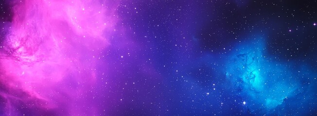 Wall Mural - A vibrant cosmic scene featuring swirling purple and blue nebulae against a starry background.