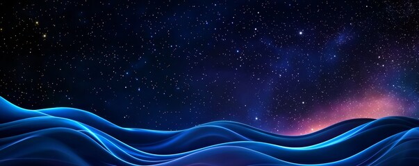 Wall Mural - A serene, cosmic landscape featuring flowing blue waves against a starry sky, creating a tranquil and ethereal atmosphere.