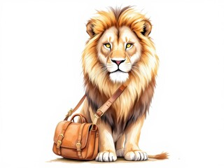 lion carrying a bag. good for business or travel themes.