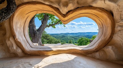 Canvas Print - Enchanting Heart Shaped Archway Framing Breathtaking Mountain Landscape in Summer Nature