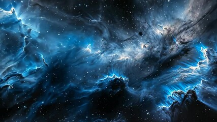 Wall Mural - this video captures a vast and celestial space featuring a deep blue and black background filled wit