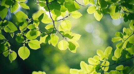 Canvas Print - Vibrant green tree leaves creating a soft, natural background with delicate light patterns for a tranquil and refreshing ambiance