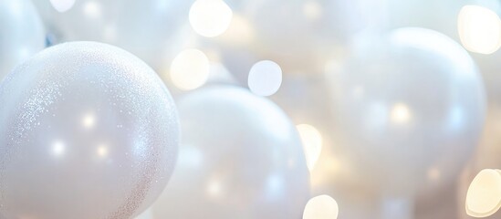 Wall Mural - large white festive balloons glowing softly with selective focus and bokeh background creating a dre