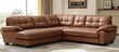 © MetaPixel - Light brown PVC leather sectional sofa in inviting living room corner complementing warm interior decor and cozy atmosphere