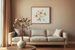 © Trascot - Frame mockup, Living room wall poster mockup. Interior mockup with house background. Modern interior design.