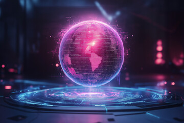 Wall Mural - global fintech innovation, digital diagram featuring a futuristic planet hologram