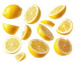 © PngXpress - yellow lemons slices falling on white background
