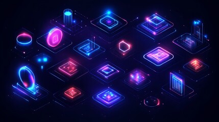 abstract neon geometric shapes digital network design