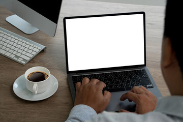 Wall Mural - mock up using laptop with blank screen computer modern