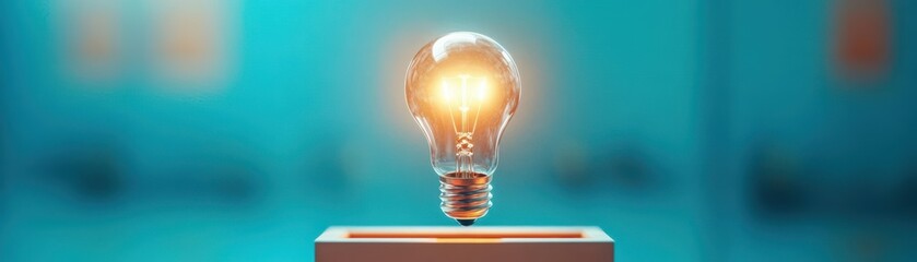 Poster - A light bulb breaking out of a sealed box, glowing brightly, dramatic lighting, dynamic perspective from below