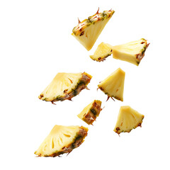 Wall Mural - falling pineapple slice isolated on white background, full depth of field