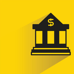 Wall Mural - bank building icon with shadow on yellow background