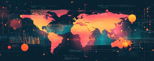 Leinwandbilder - Business economic trends with stock market graphs and forex indicators, digital data visualization on a world map, vector design for financial growth concepts
