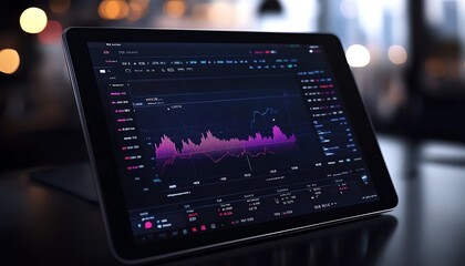 Leinwandbilder - Digital stock market display on tablet, trading chart, financial market data visualization, modern investment trends, vector design for business