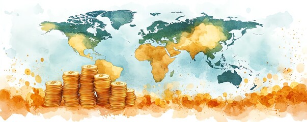 Leinwandbilder - Forex trading graph with fluctuating market trends, global stock symbols, and world map background, vector art for economic analysis and business investment