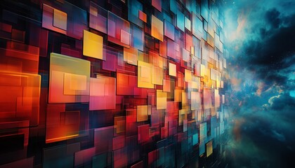 Poster - Multimedia streaming wall with vibrant colorful channel images, abstract entertainment background, dynamic visuals, futuristic design, and entertainment concept