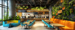 © HQAsset - Modern Cafe Interior Design, Lush Greenery & Cozy Seating