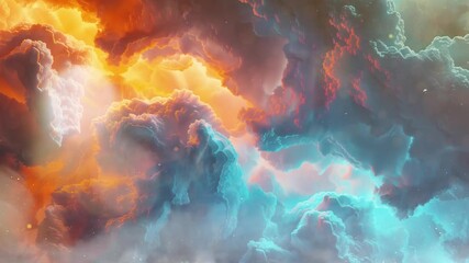 Wall Mural - orange blue glow fractal clouds futuristic background seamless looping overlay 4k virtual video anim
