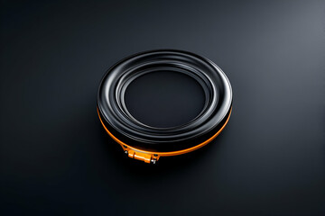 Wall Mural - Abstract Black Circular Object with Orange Accents on Dark Background