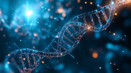 Wall Mural - Abstract glowing DNA helix in dark blue.